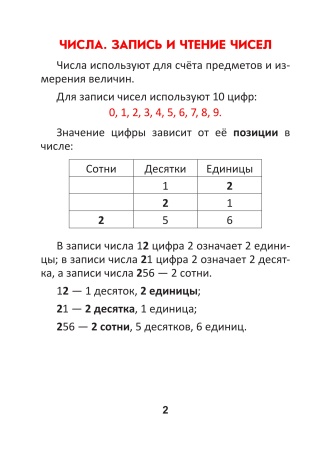 Справочник по математике. 2 класс