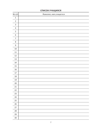 Журнал безотметочного контроля достижений учащихся. 2 класс